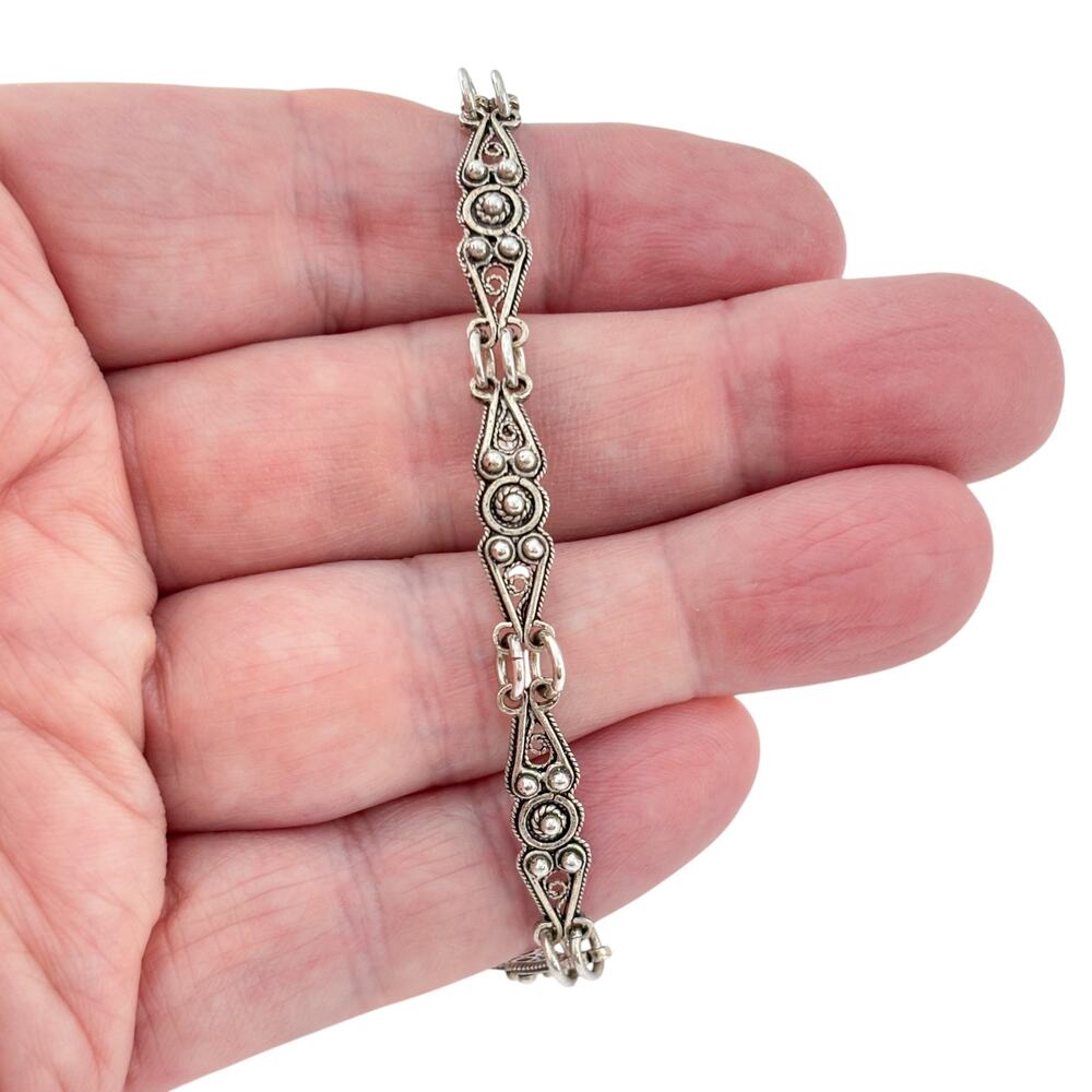 Vintage Sterling Silver 925 Filigree Anklet 8.5"-9.5"